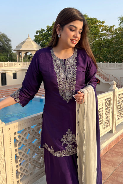 Ruwa Purple Embroidered Suit Set