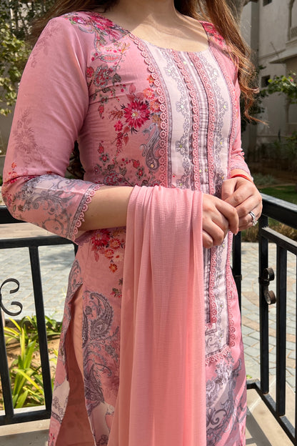 Zeril Peach Printed Pakistani Suit