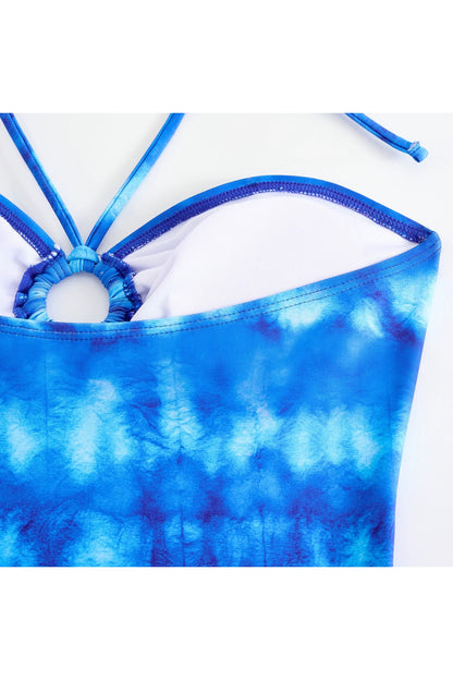 Blue Printed Swimwear With Cape