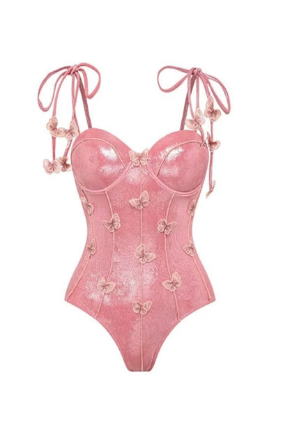 Pink Glossy Swimsuit With Sarong