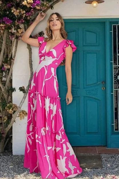 Pink Printed Swimwear With Skirt