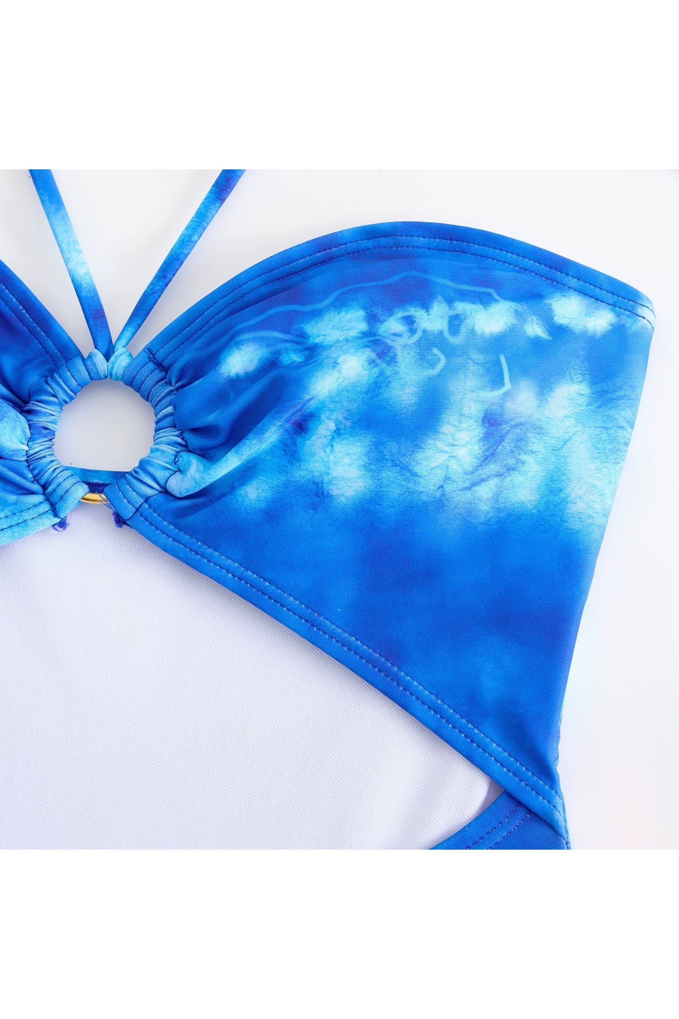 Blue Printed Swimwear With Cape