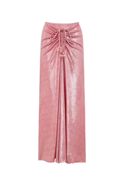 Pink Glossy Swimsuit With Sarong