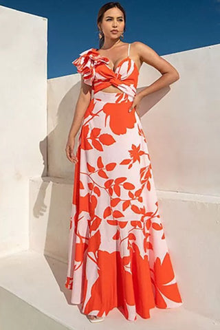 Nero Orange Printed Swimsuit With Skirt