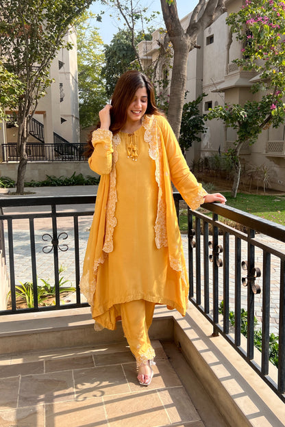 Jeeva Yellow Suit With Cape