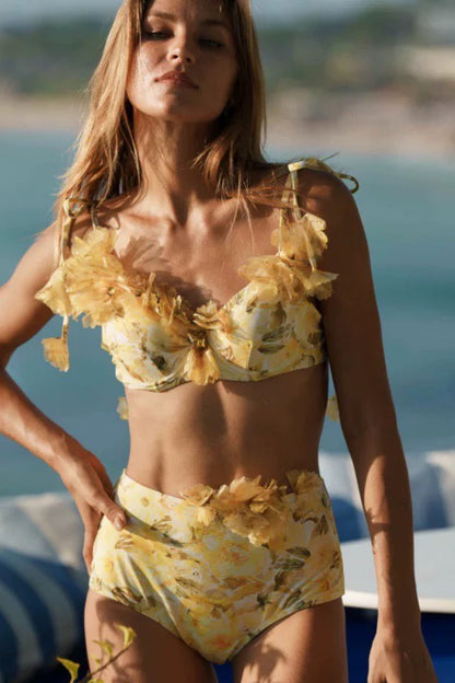 Flora Yellow Swimsuit With Skirt