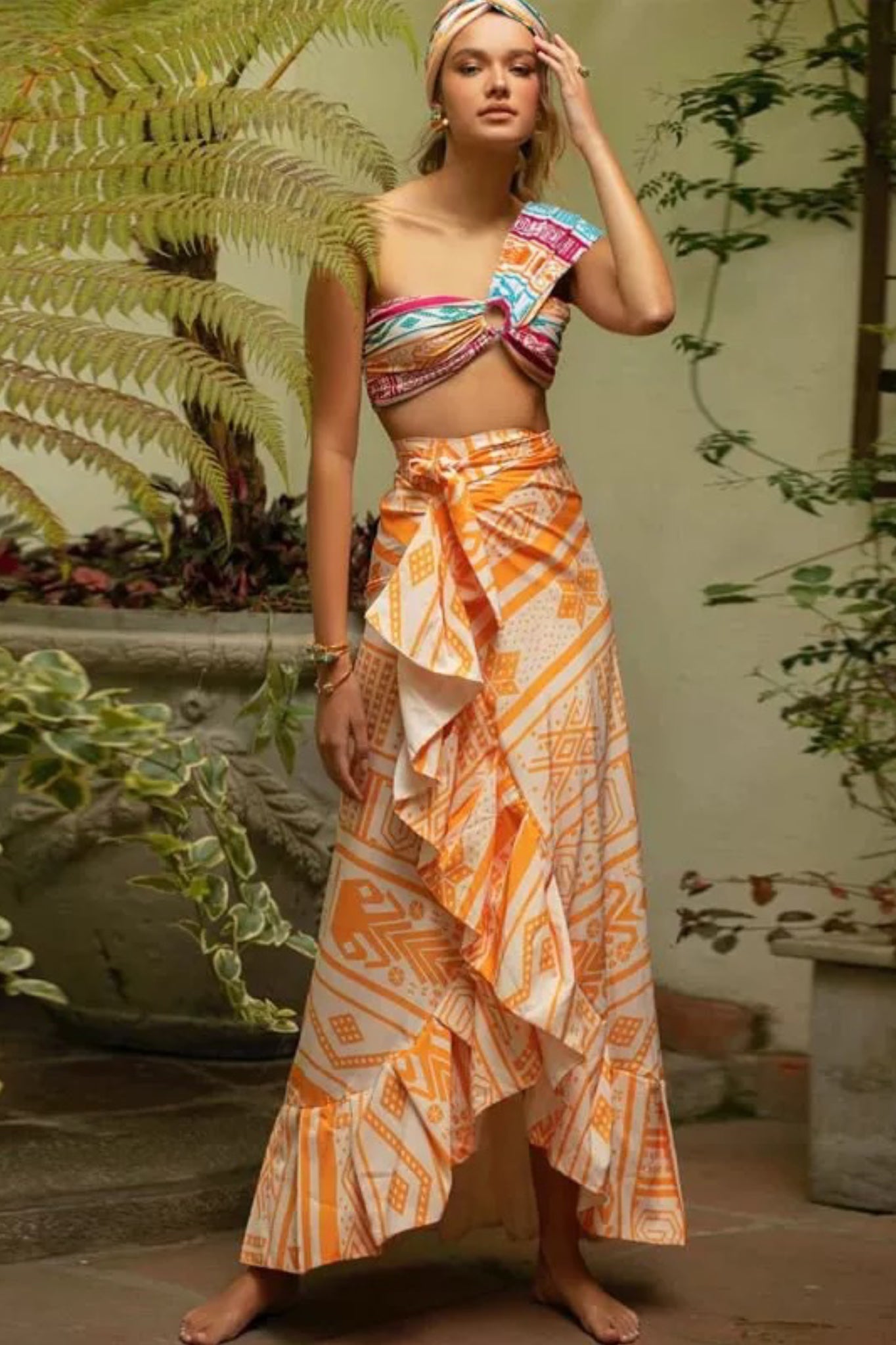 Printed Swimsuit With Skirt