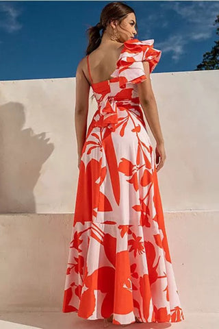 Nero Orange Printed Swimsuit With Skirt