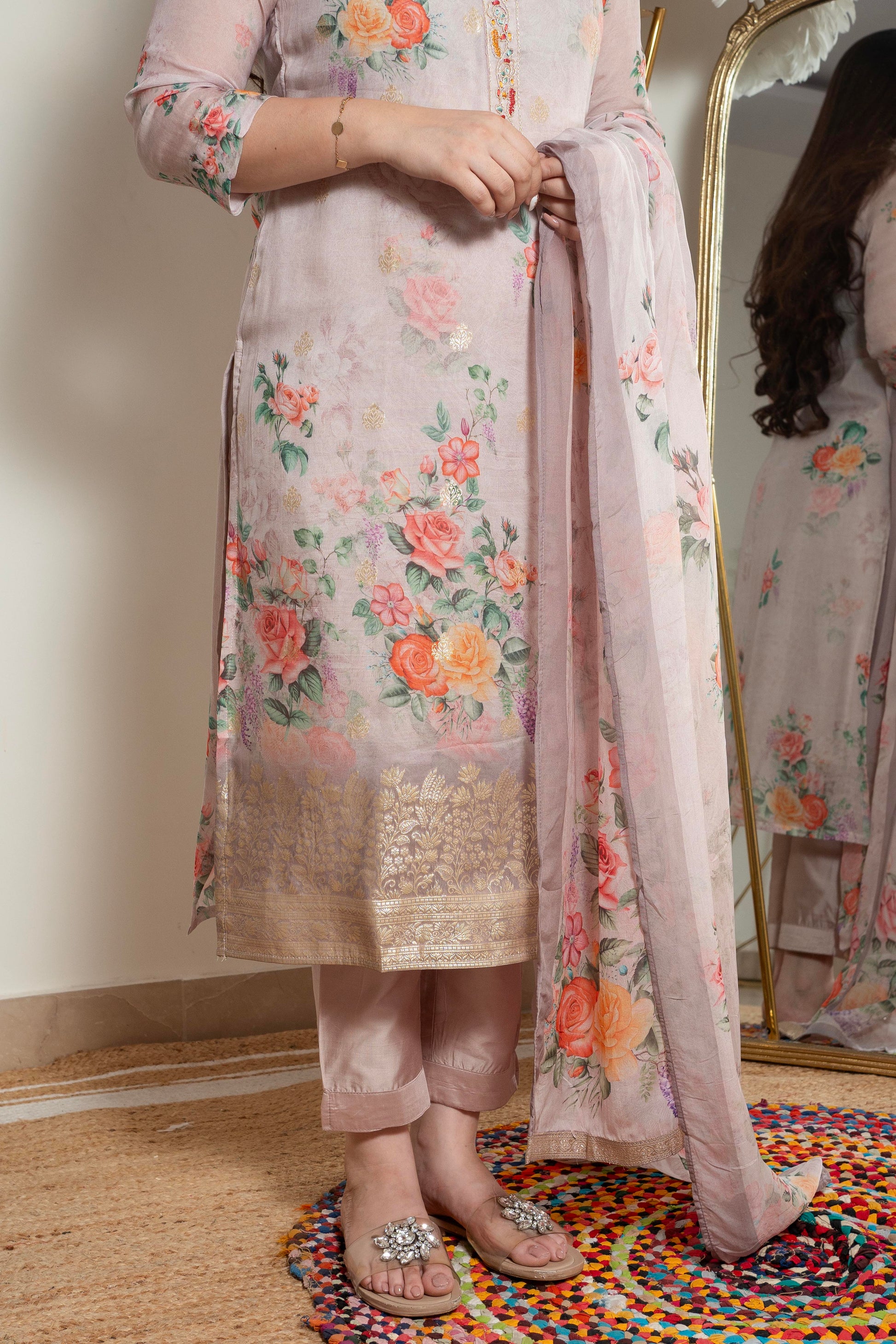 Seerat Lavender Floral Silk Suit Set