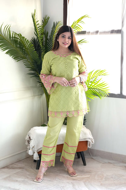 Inayat Green Schiffli Embroidered Cordset