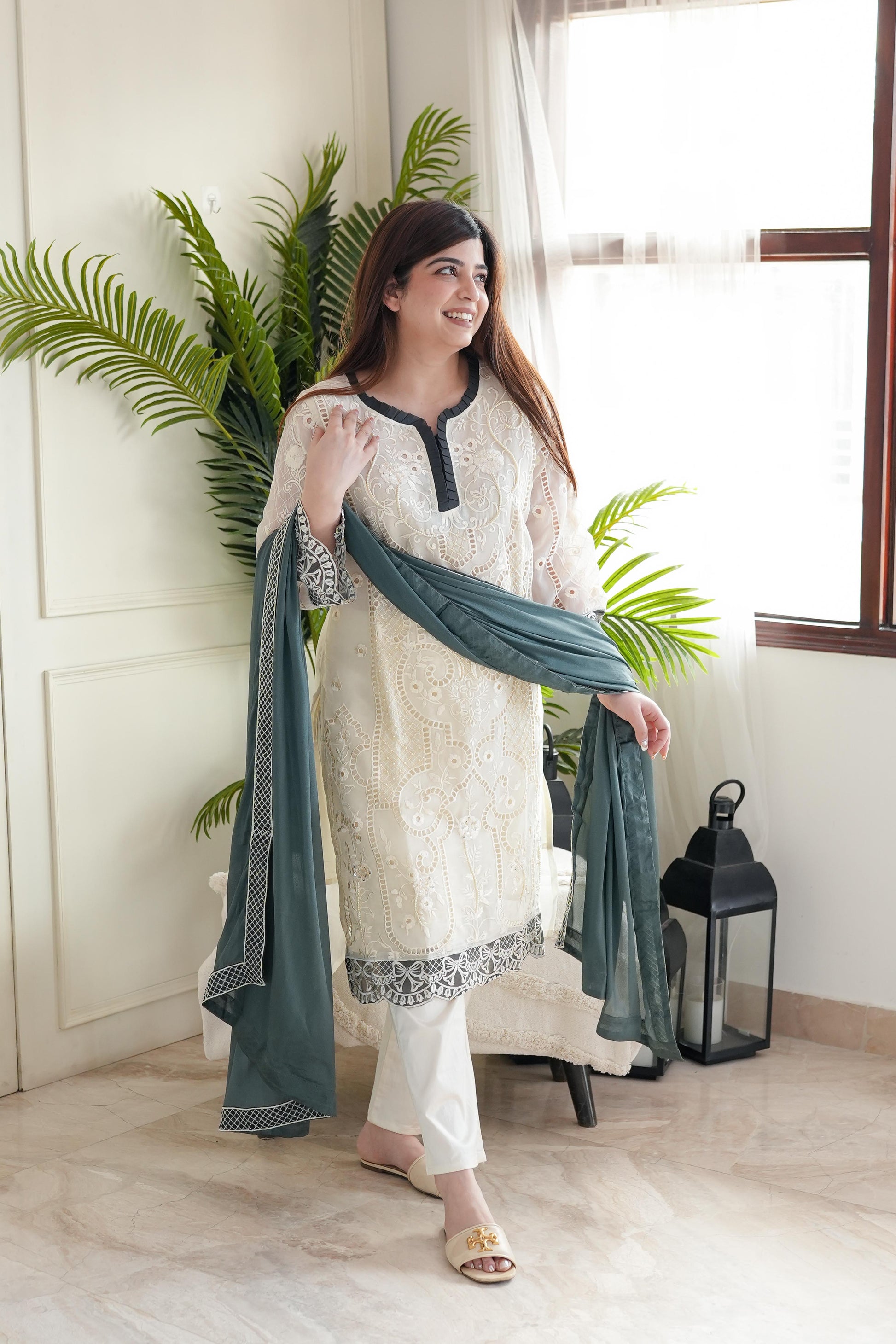 Zainab White Cutwork Suit Set