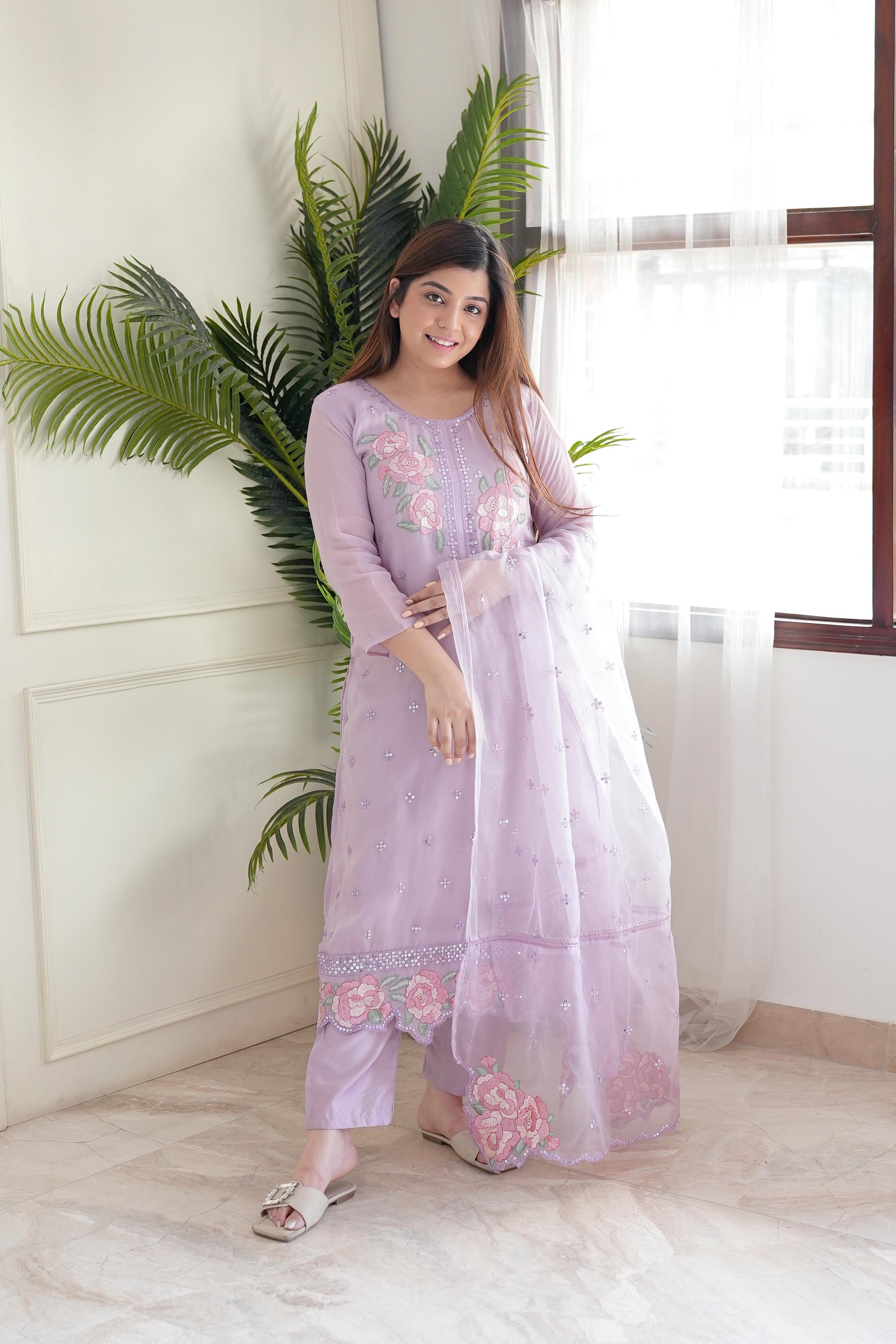 Marhum Lavender Embroidered Suit Set