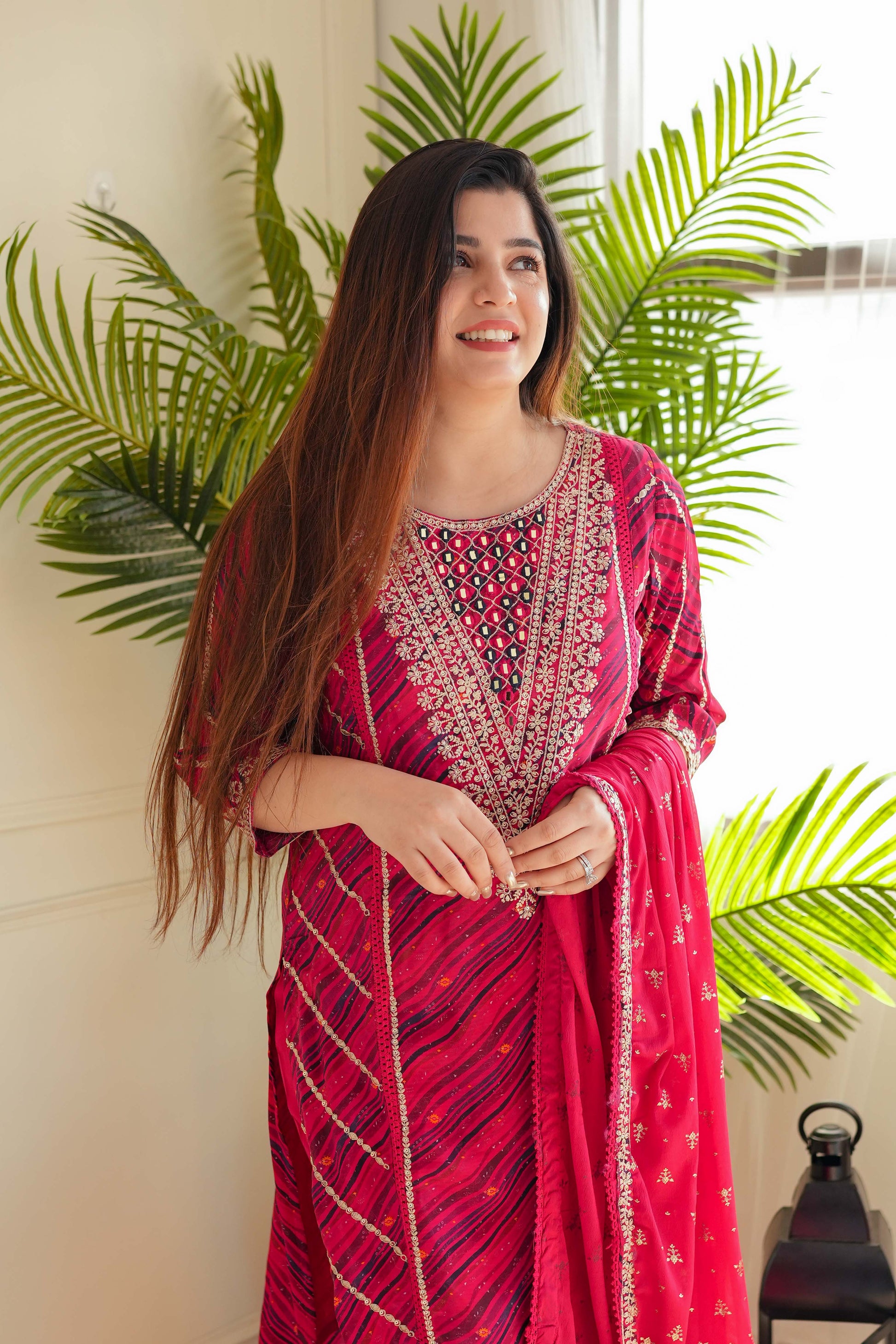 Muskaan Red Printed Suit Set