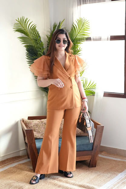 Rubeza Tan Frill Sleeves Co ord Set