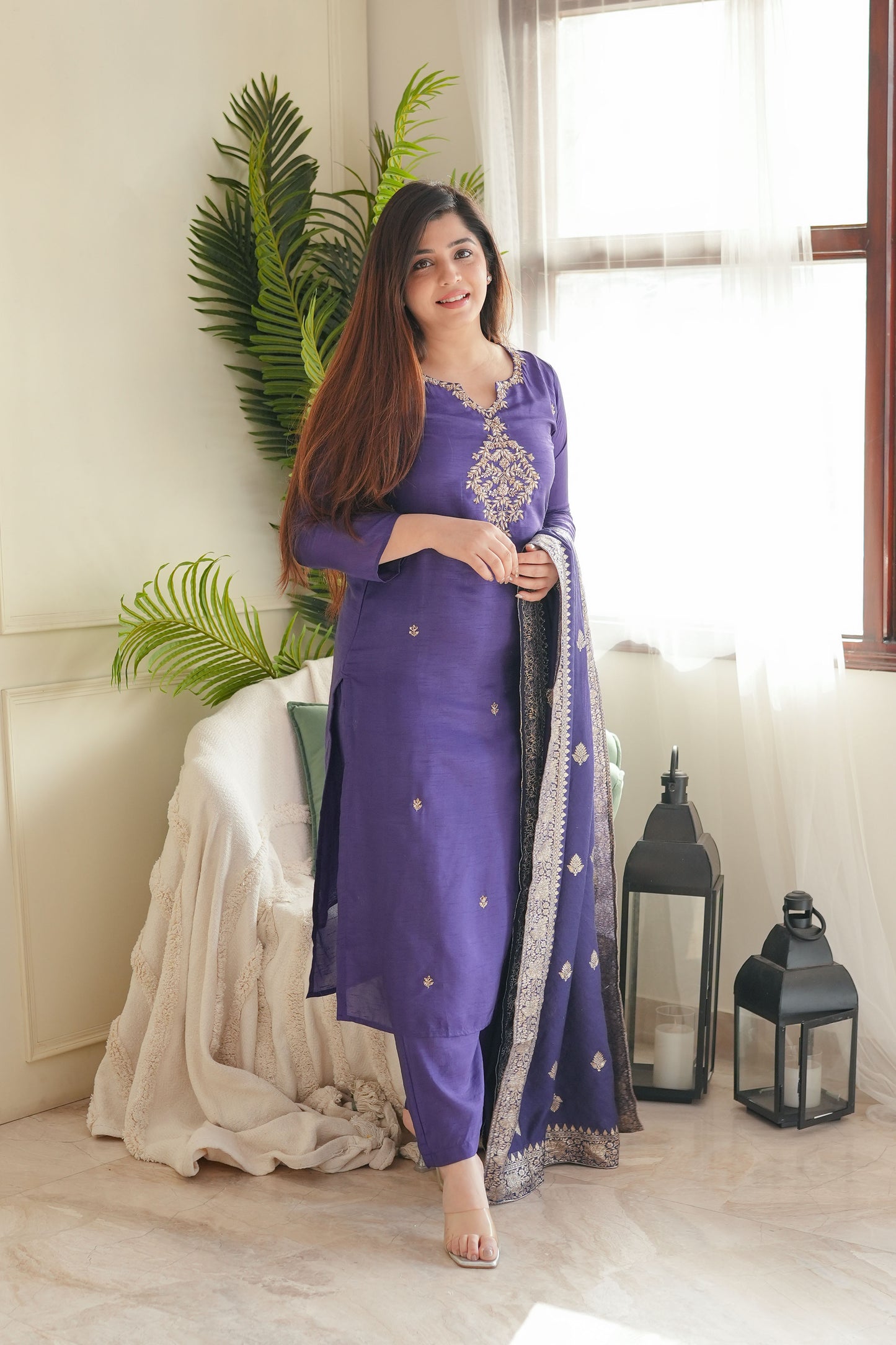 Neera Purple Zari Embroidered Suit Set