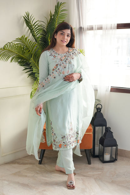 Heena Green Embroidered Silk Suit