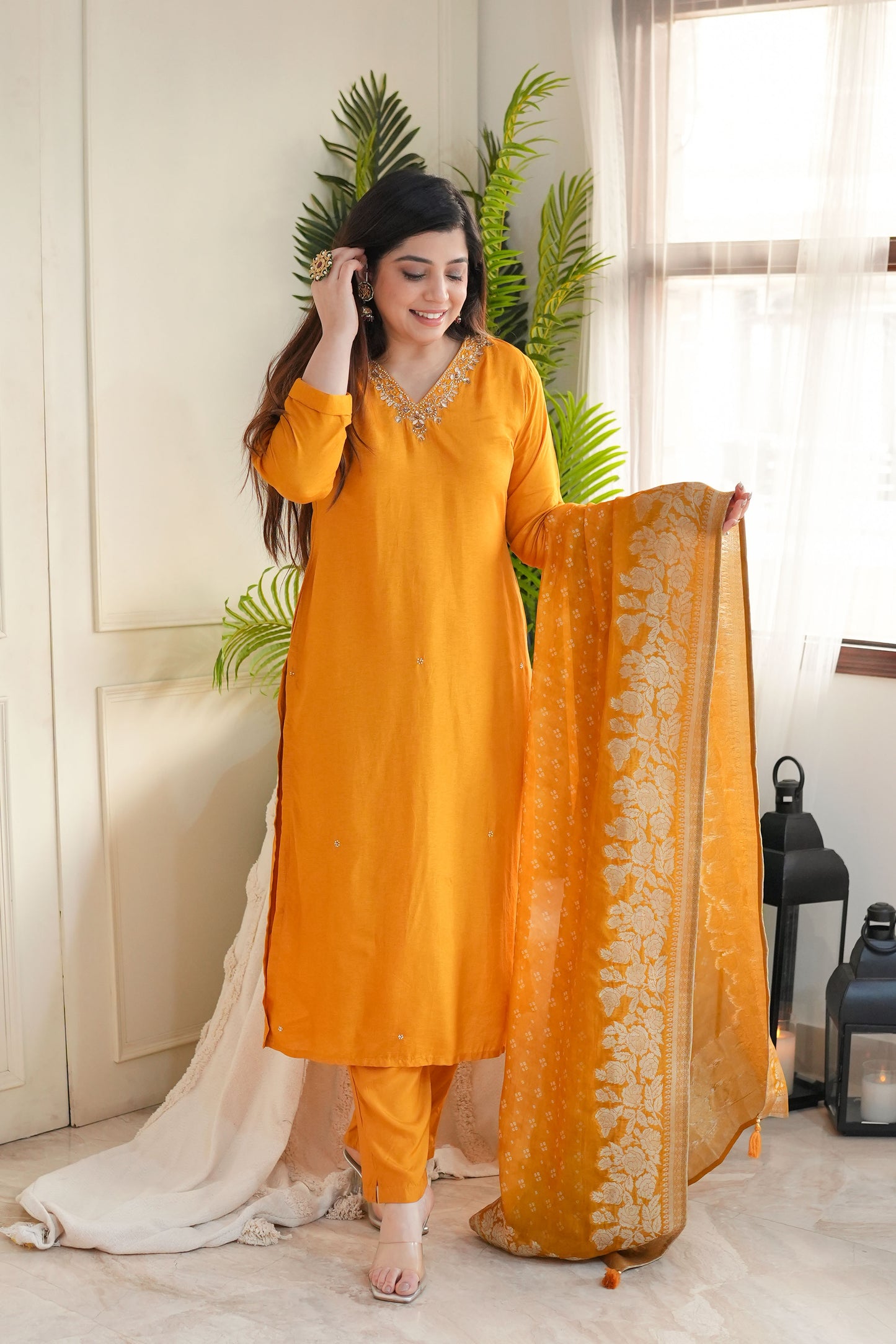 Mairah Yellow Silk Suit Set