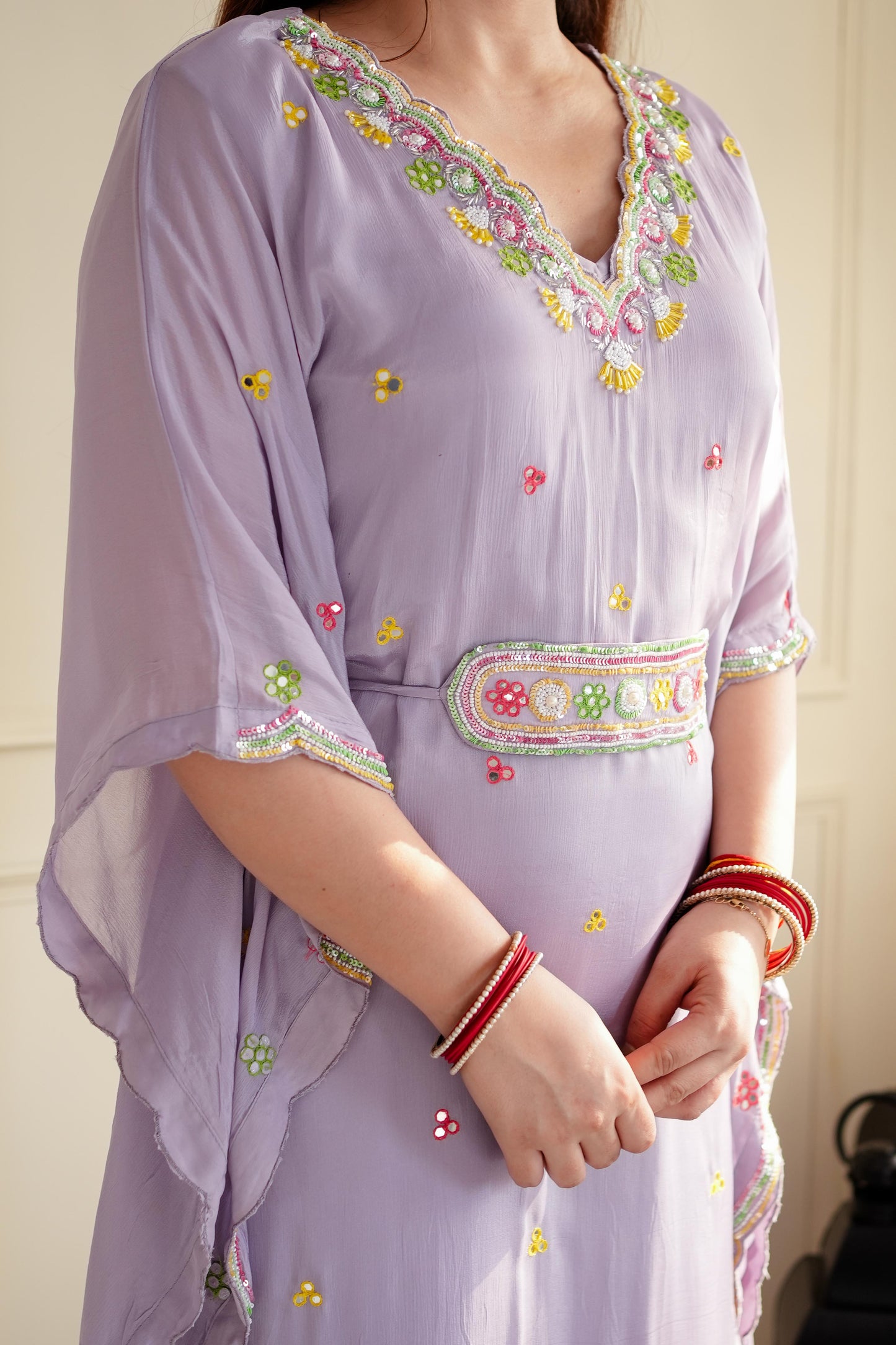 Simar Lavender Embroidered Kaftan Set