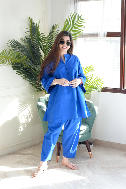 Gulzaar Blue Poplin Salwar Set