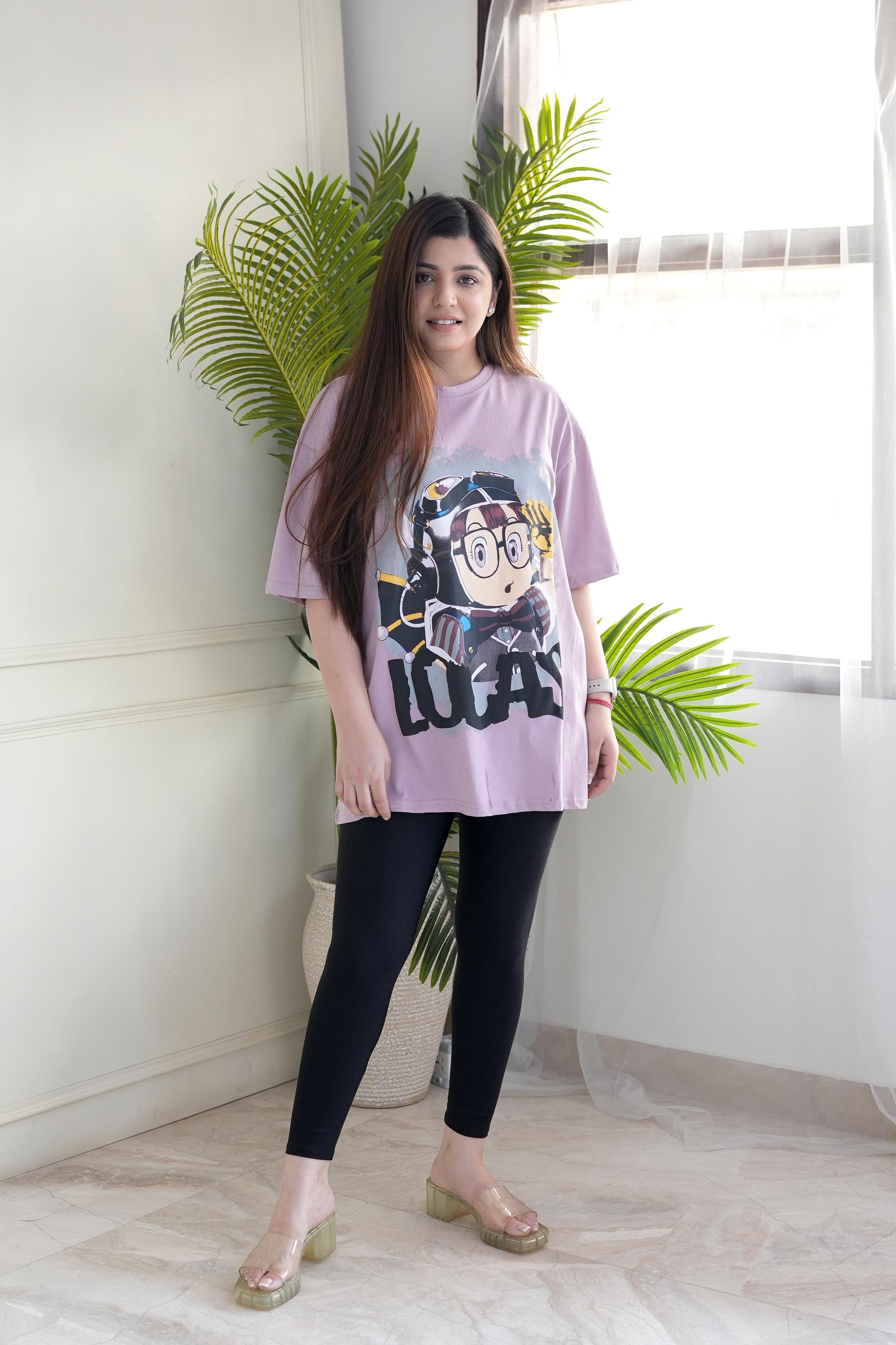 Bella Pink Printed Boyfriend Fit Tshirt