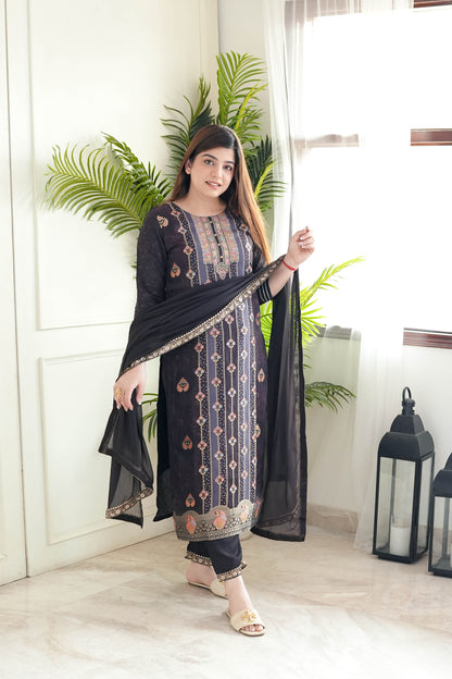 Beena Black Silk Suit Set