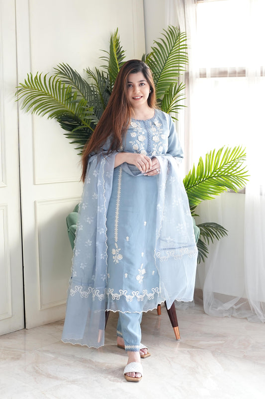 Mehran Blue Embroidered Suit Set