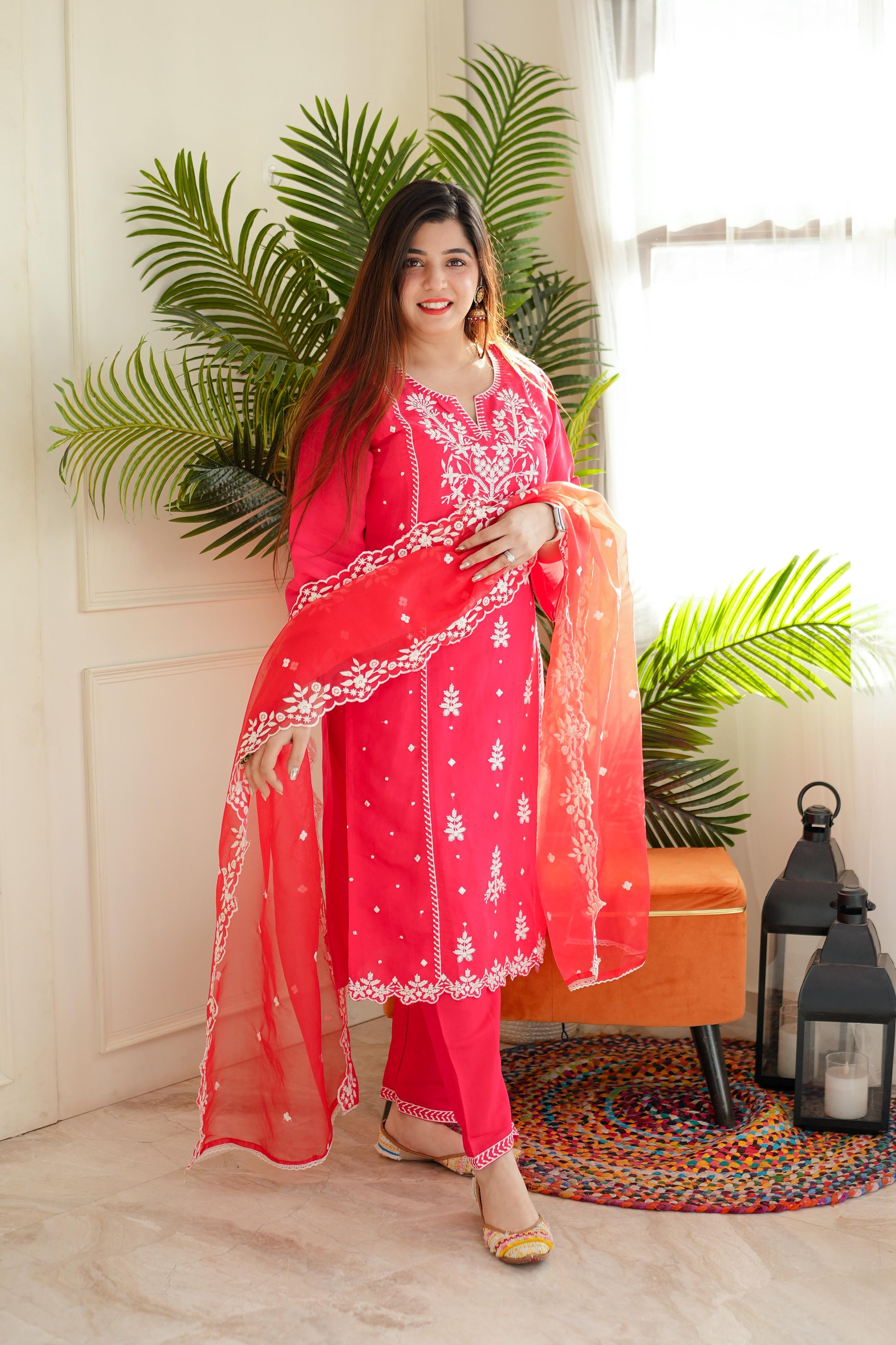 Madho Pink Thread Embroidered Suit Set