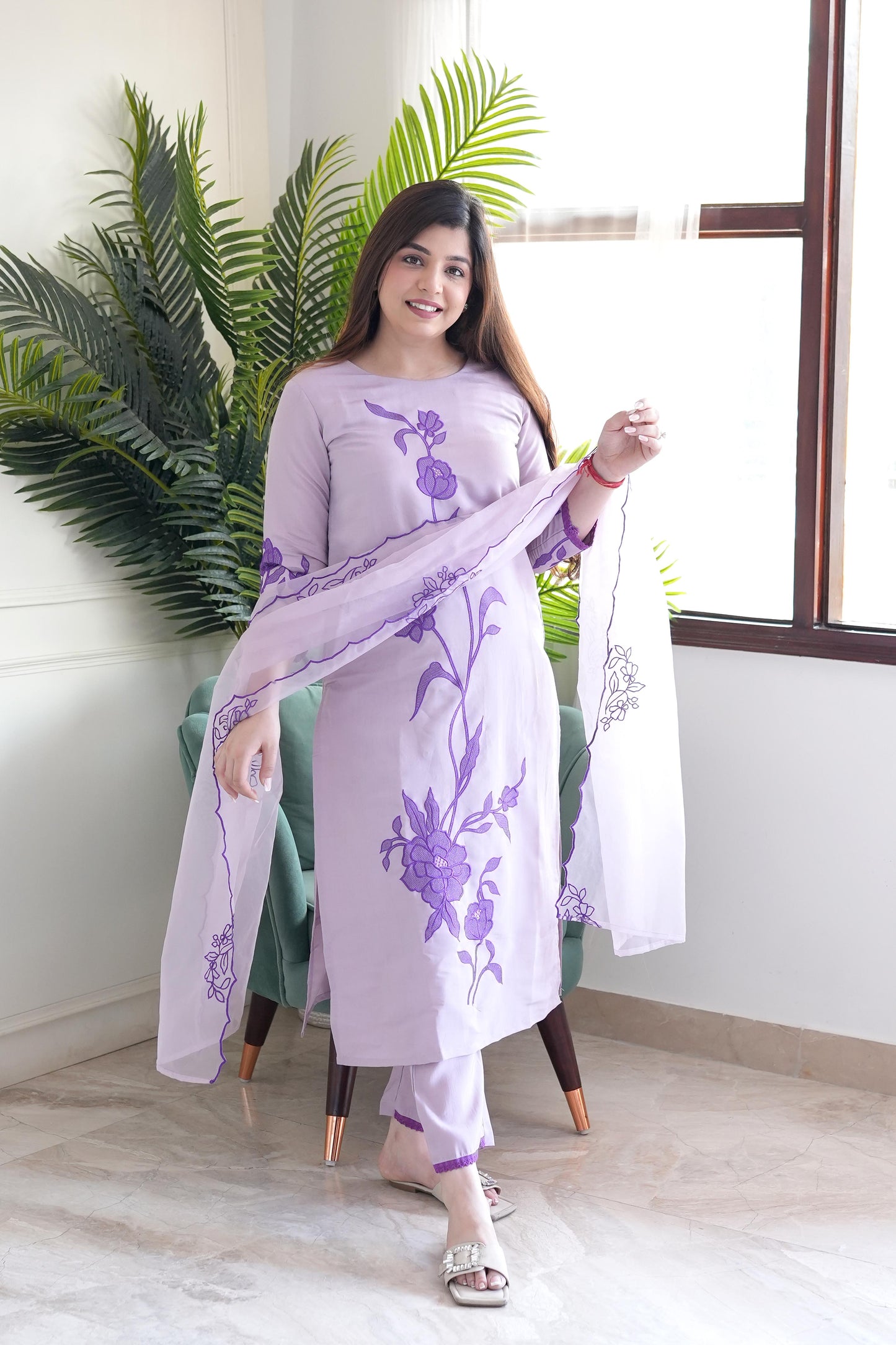 Naina Lavender Embroidered Suit Set