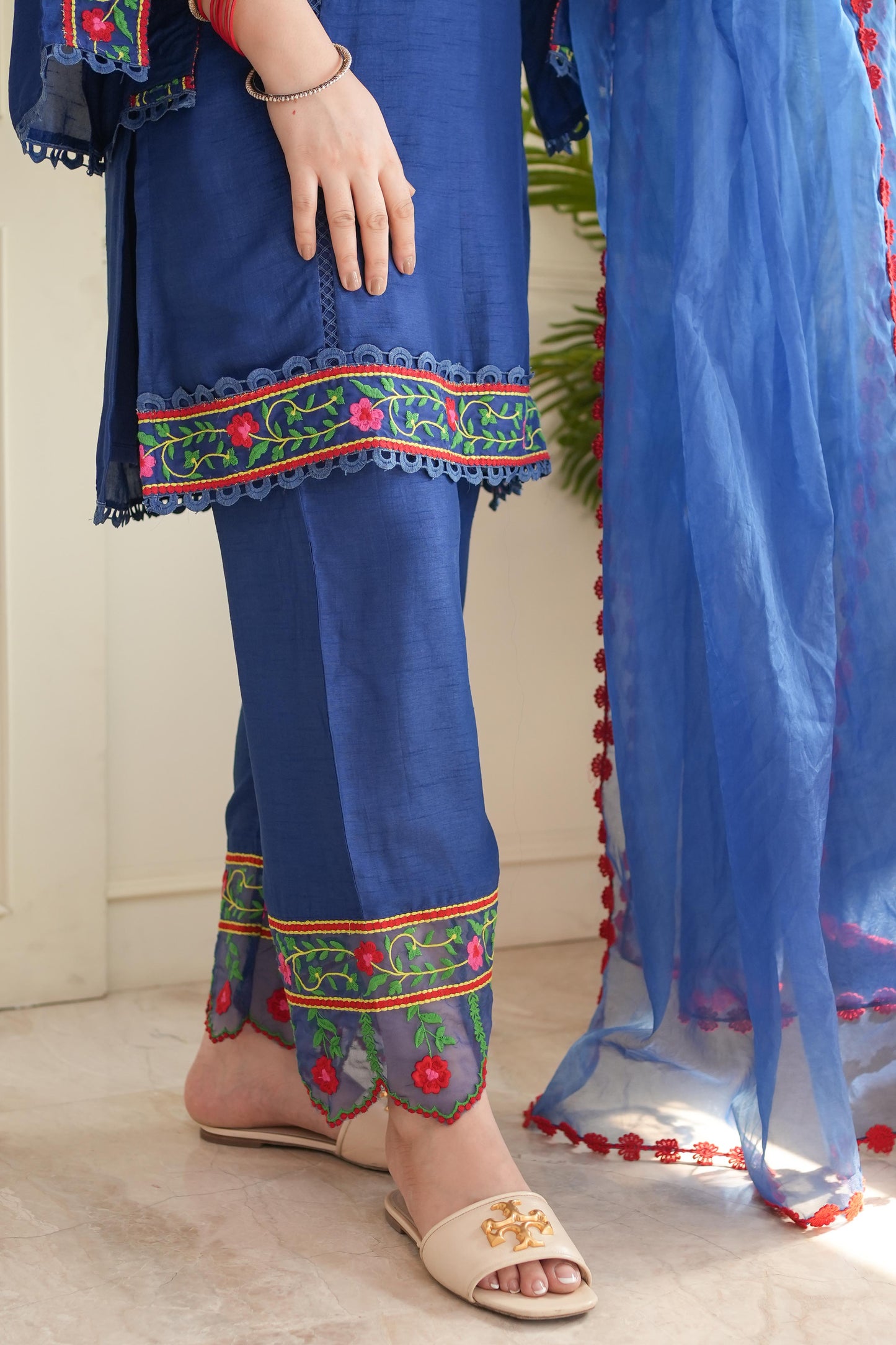 Rajha Blue Thread Work Silk Suit