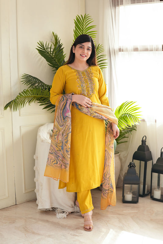 Siya Yellow Suit With Printed Dupatta