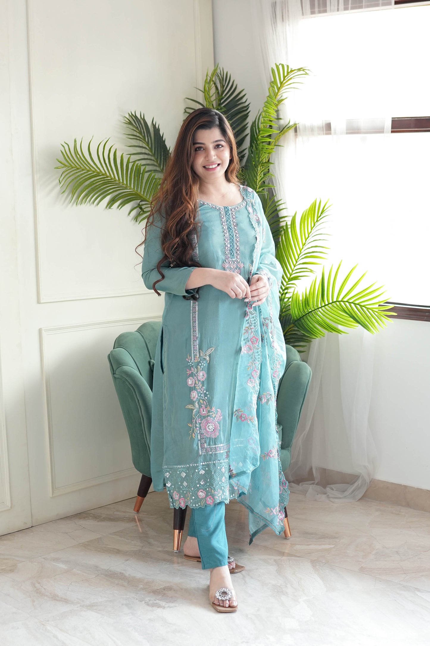 Heeriya Green Embroidered Suit Set