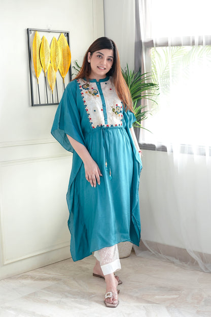 Simar Blue Embroidered Kaftan Set