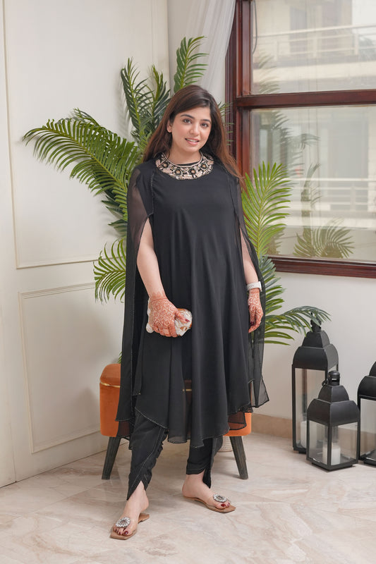 Nazakat Black Cape With Dhoti