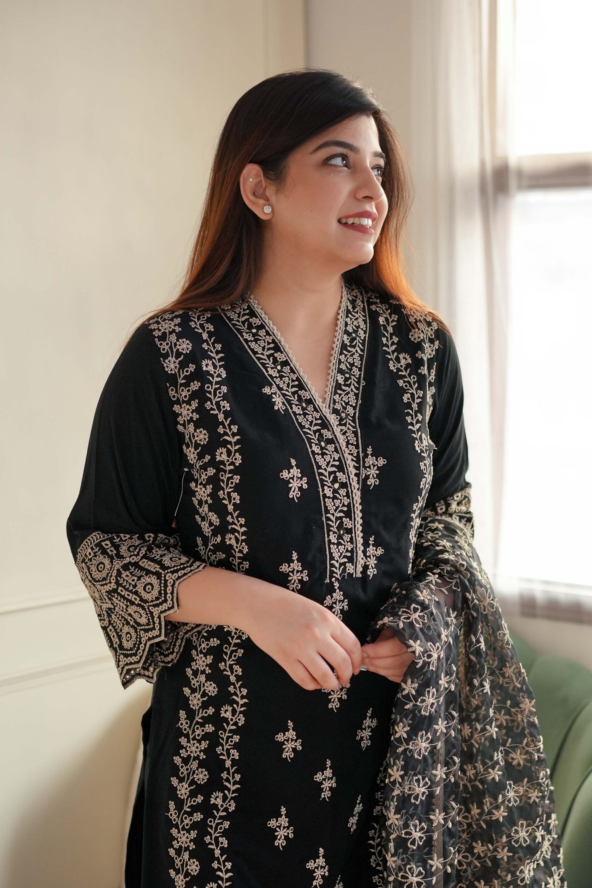 Fiza Black Embriodered Suit Set