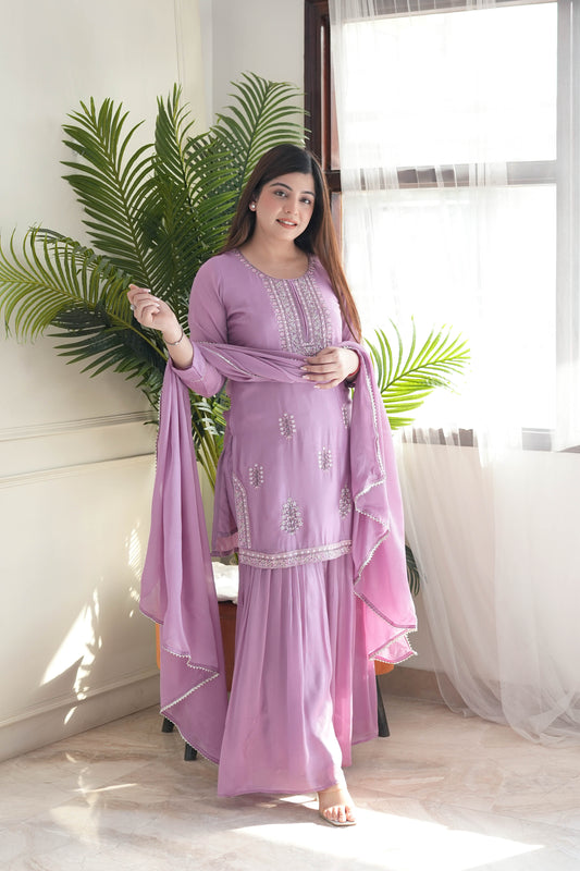 Keerat Lavender Embroidered Silk Suit