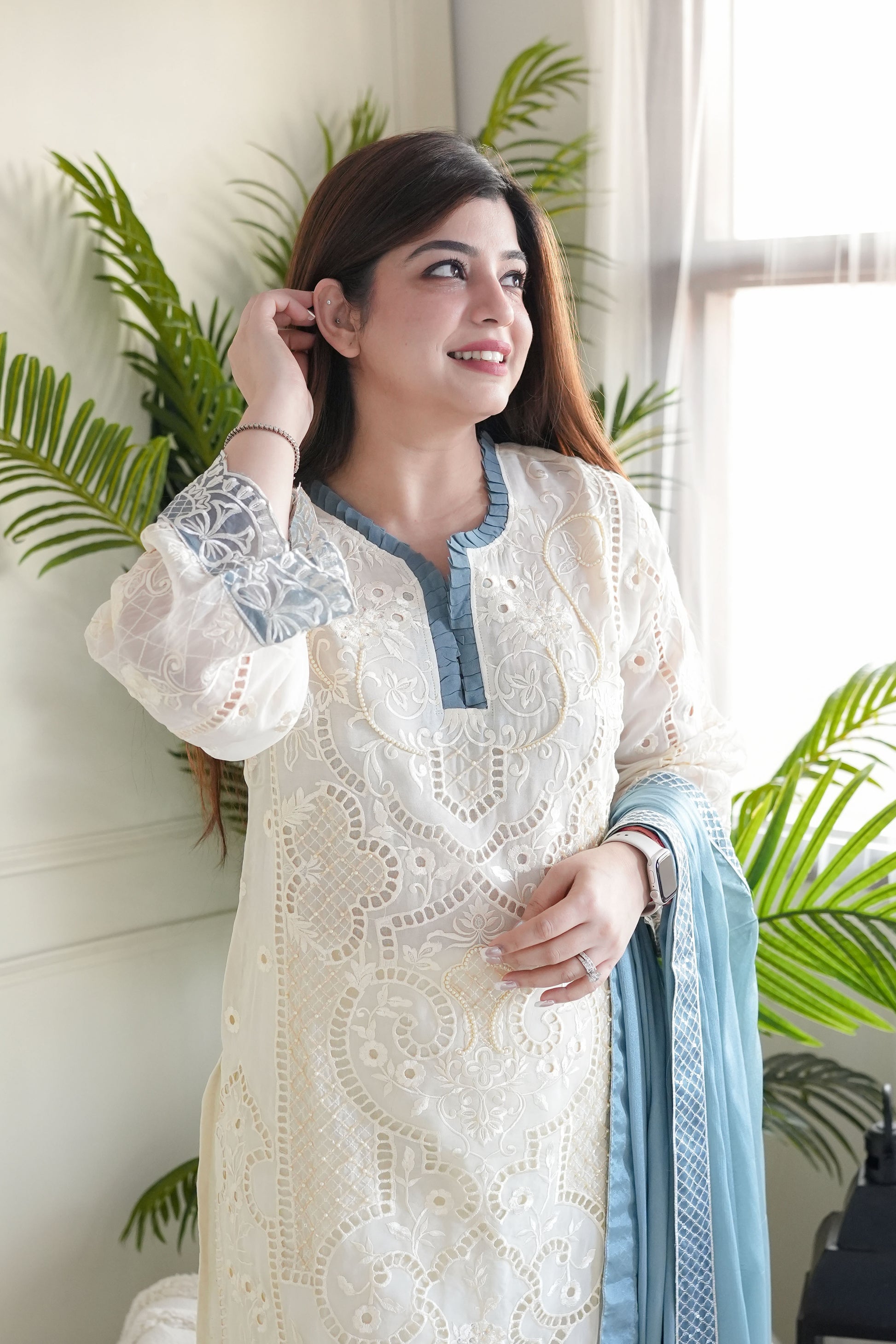 Zainab White Cutwork Pakistani Suit