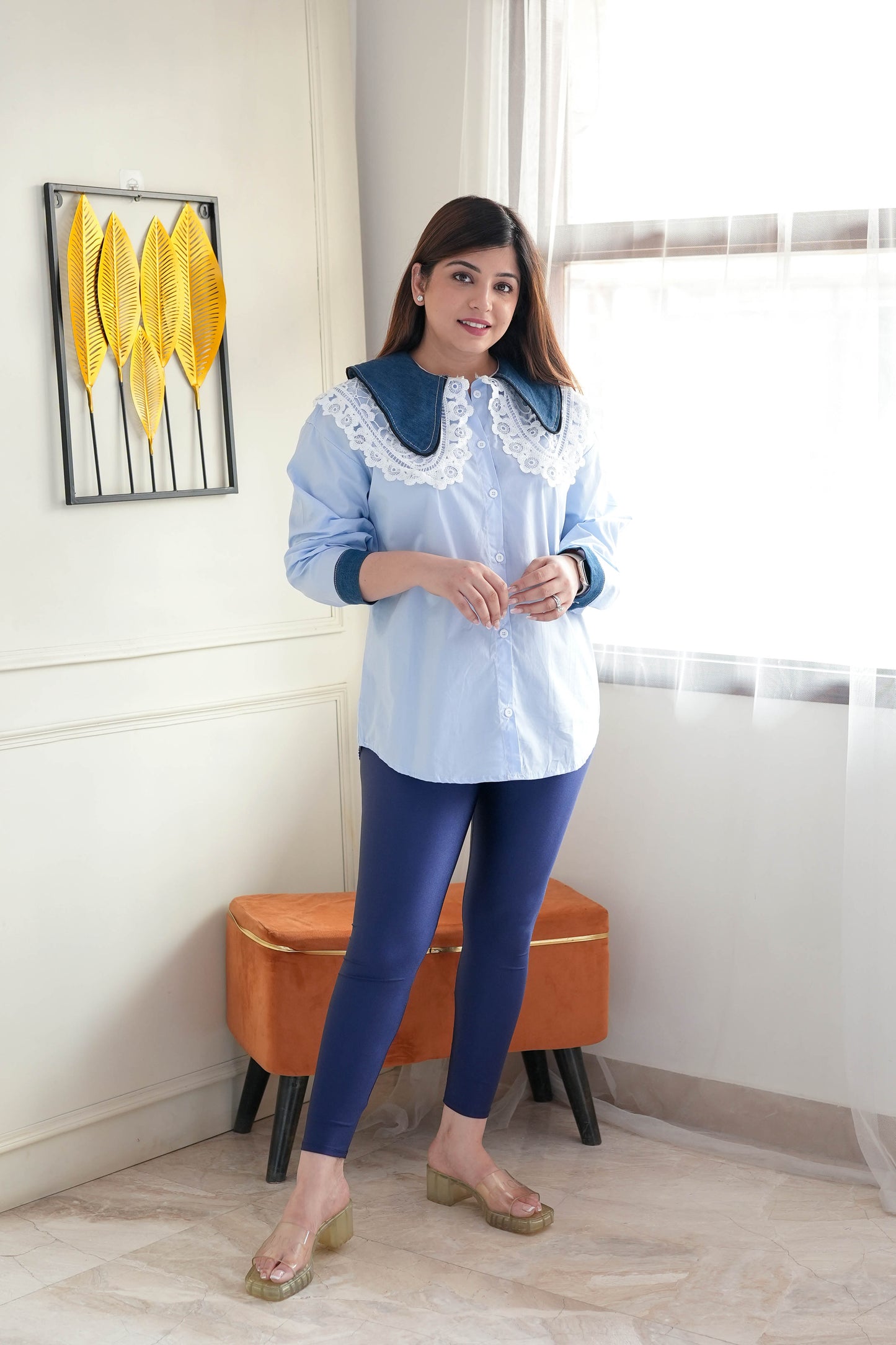 Eloise Blue Embroidered Collar Shirt