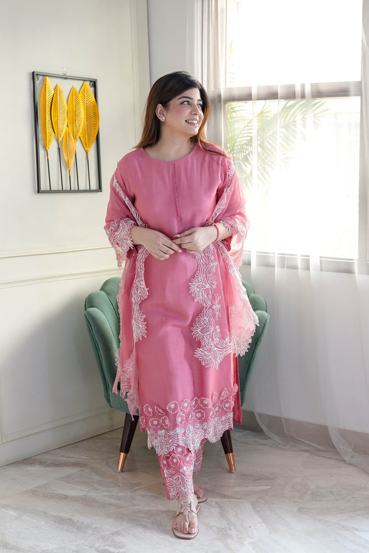 Tira Pink Thread Detailing Suit Set