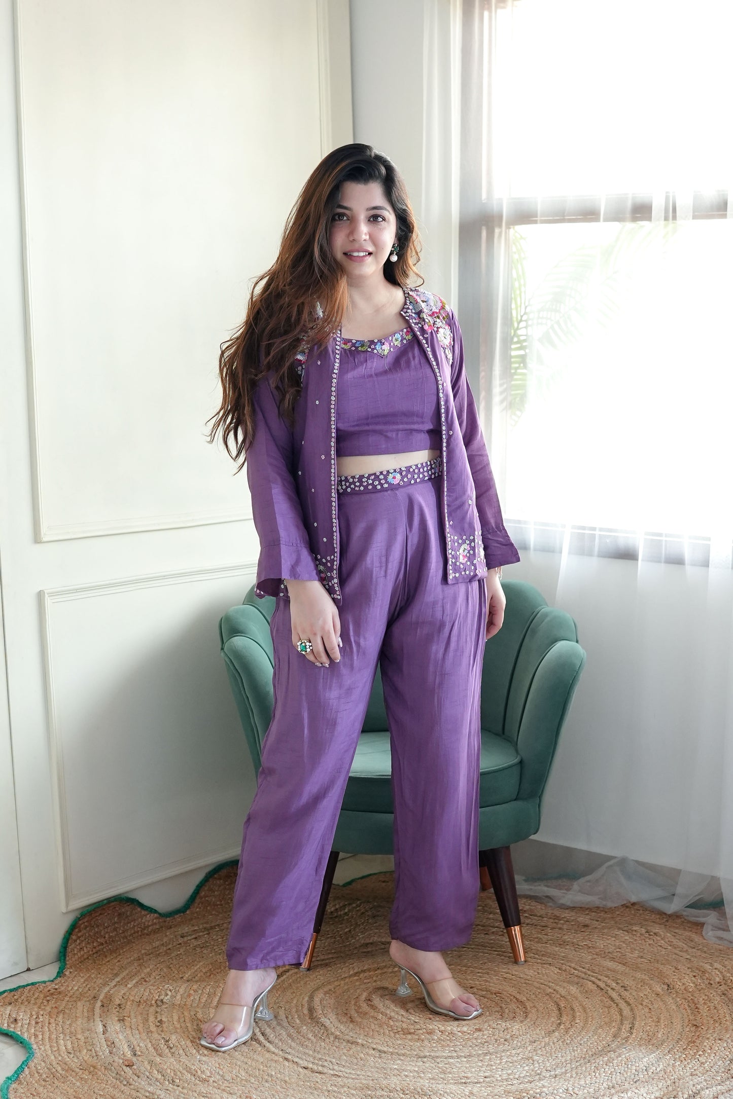 Sehr Purple Embroidered Co ord Set