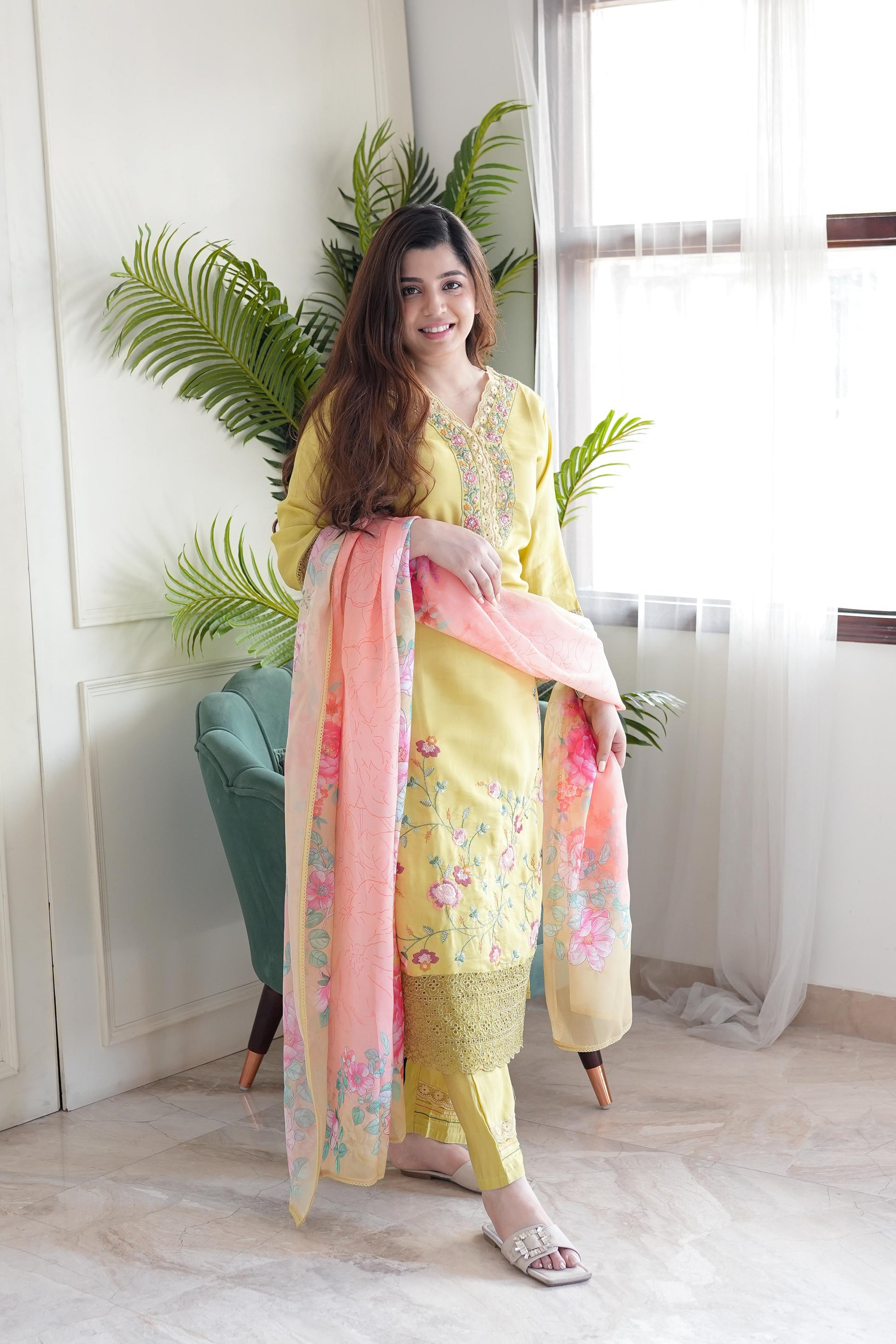 Reeth Yellow Embroidered Suit Set