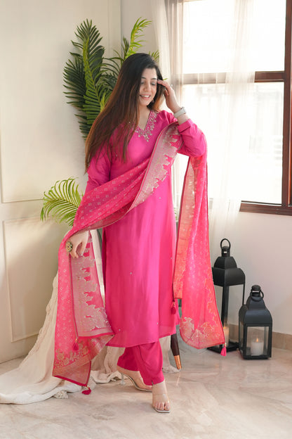 Mairah Pink Silk Suit Set