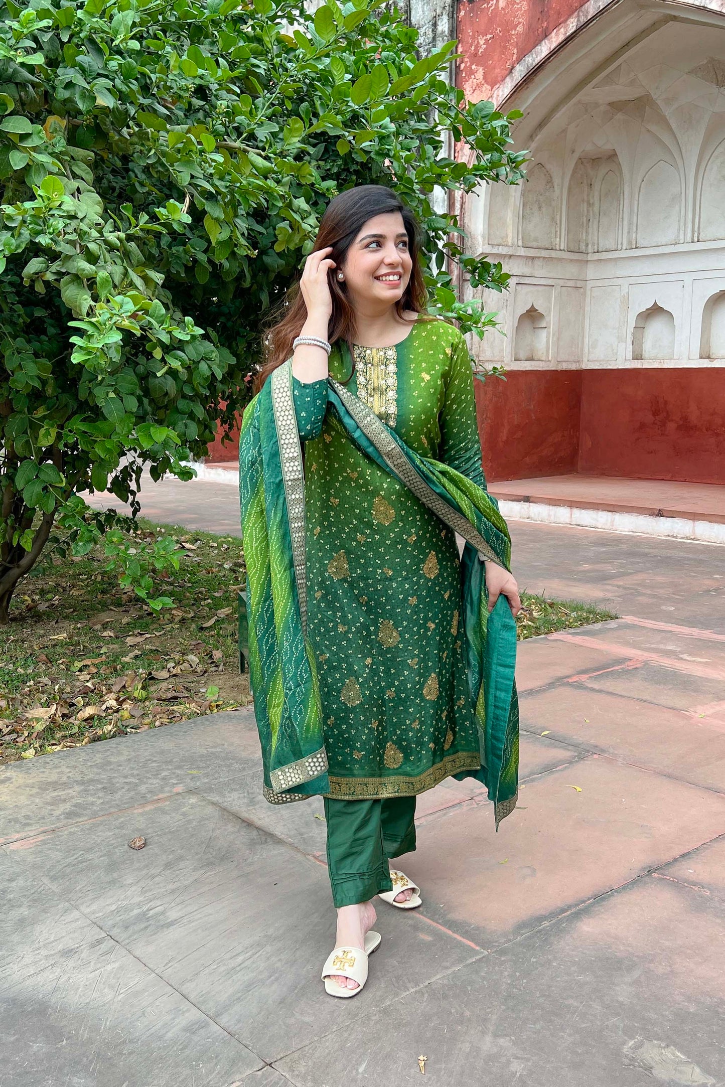 Fazana Green Silk Suit Set