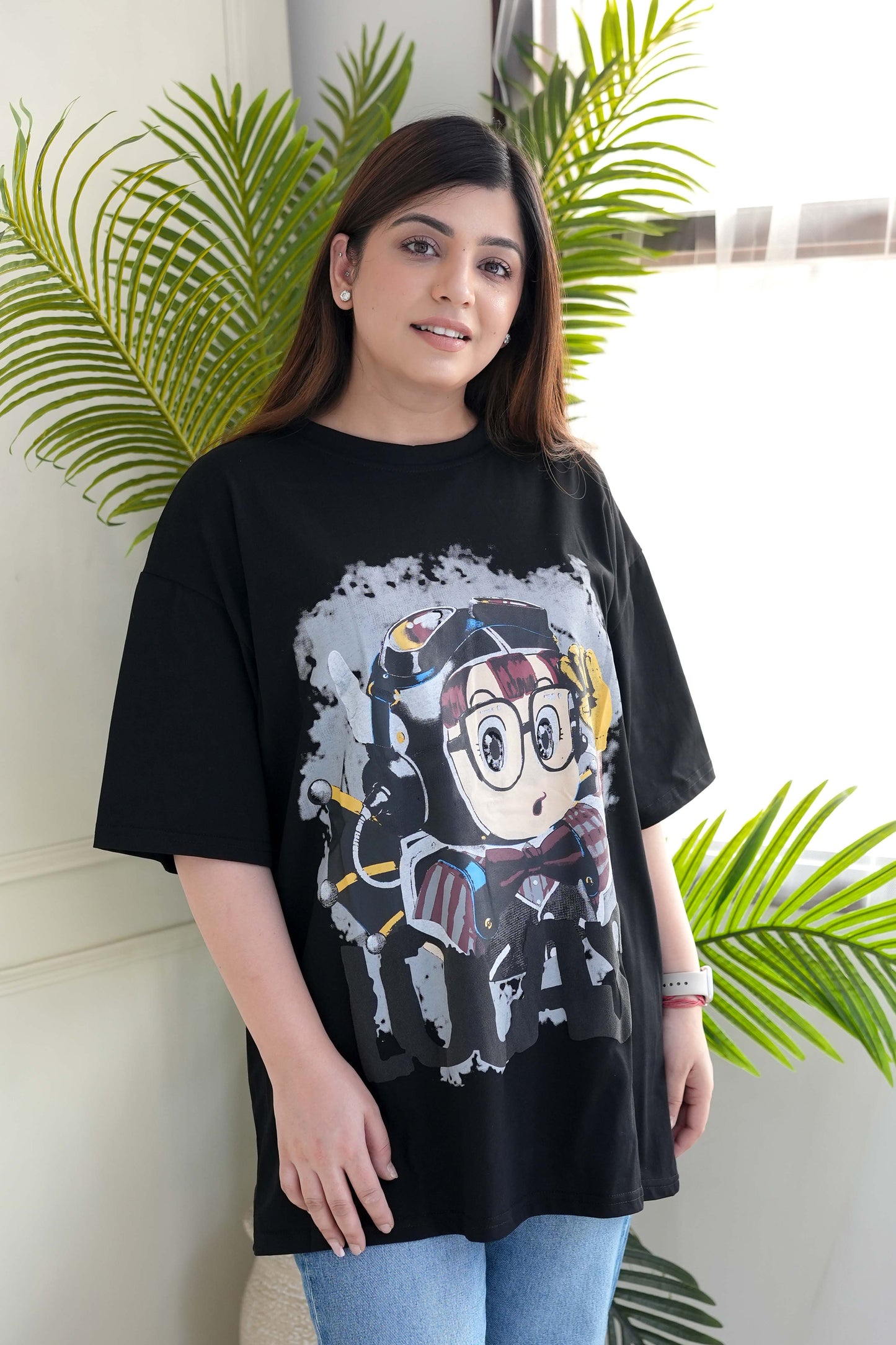 Bella Black Printed Boyfriend Fit Tshirt