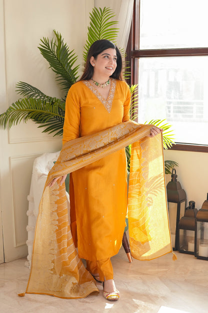 Zarah Yellow Silk Suit