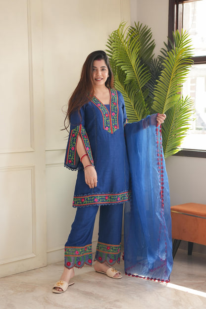 Rajha Blue Thread Work Silk Suit