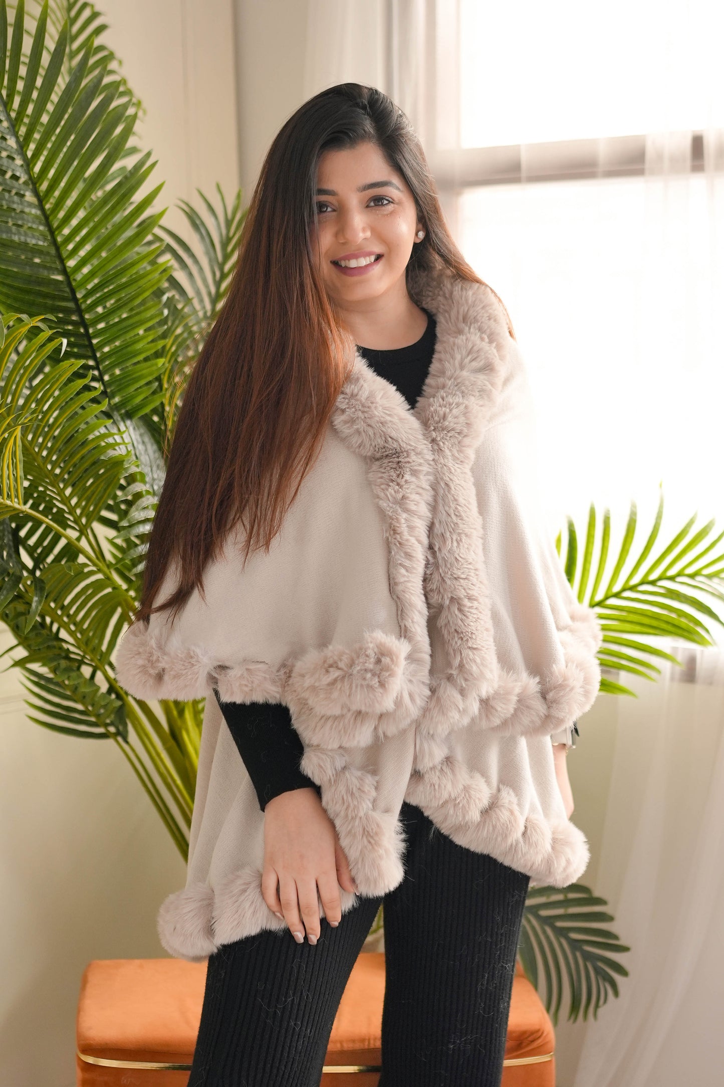 Tira Grey Furr Cape