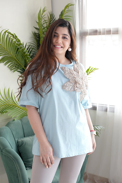 Ola Blue Embriodered Loose Fit Top