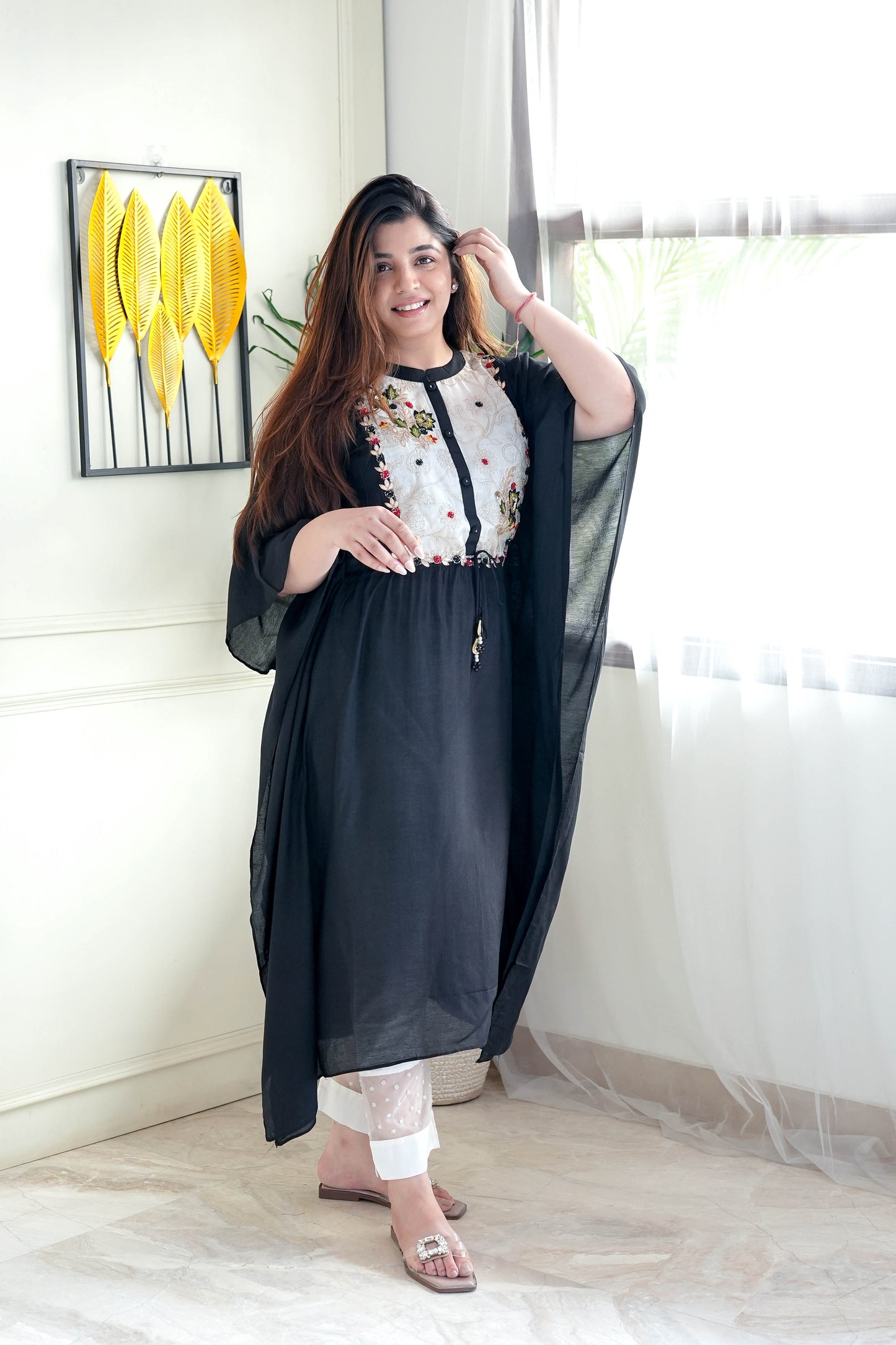 Simar Black Embroidered Kaftan Set