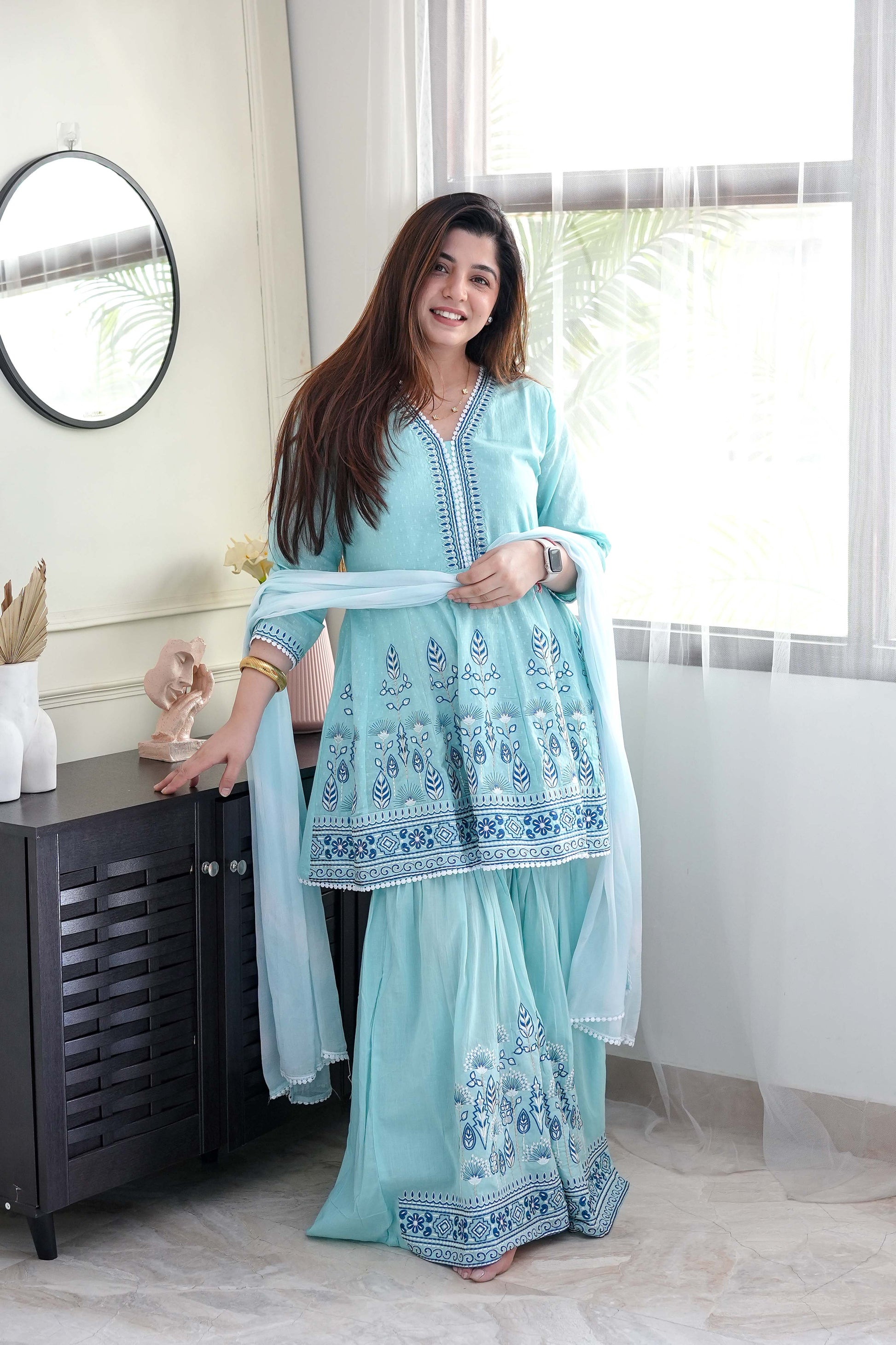 Noora Blue Printed Sharara Set