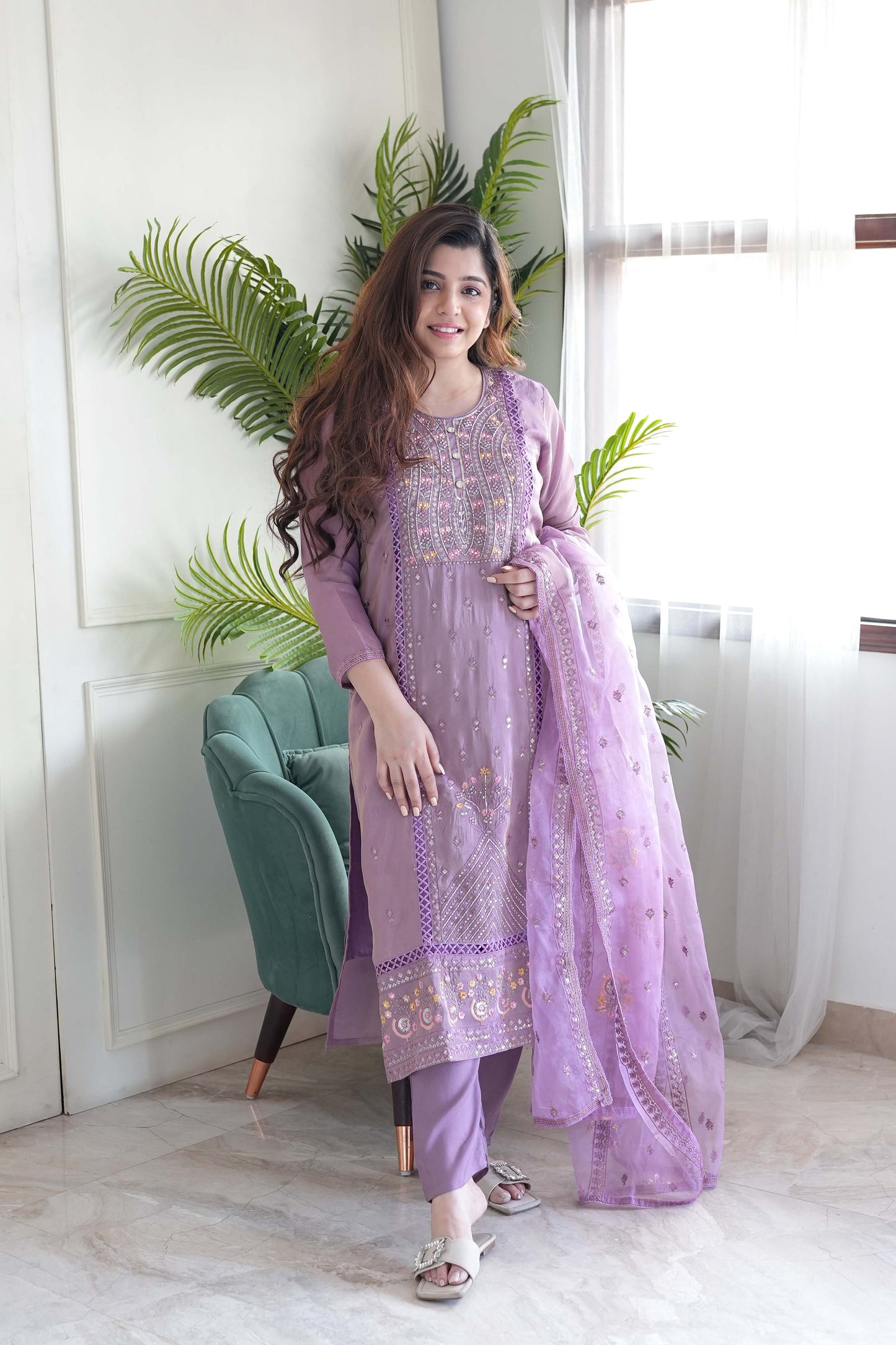 Miya Purple Embroidered Pakistani Suit